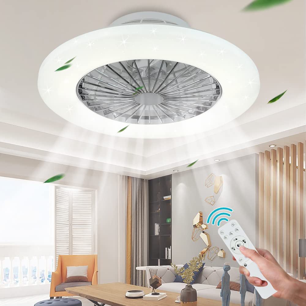 DingLiLighting Low Profile Ceiling Fans for Bedroom. 20” Modern Ceiling Fan with Light Remote Control for Living Room Kitchen. 3 Color Lighting with 7 ABS Blades. Timing