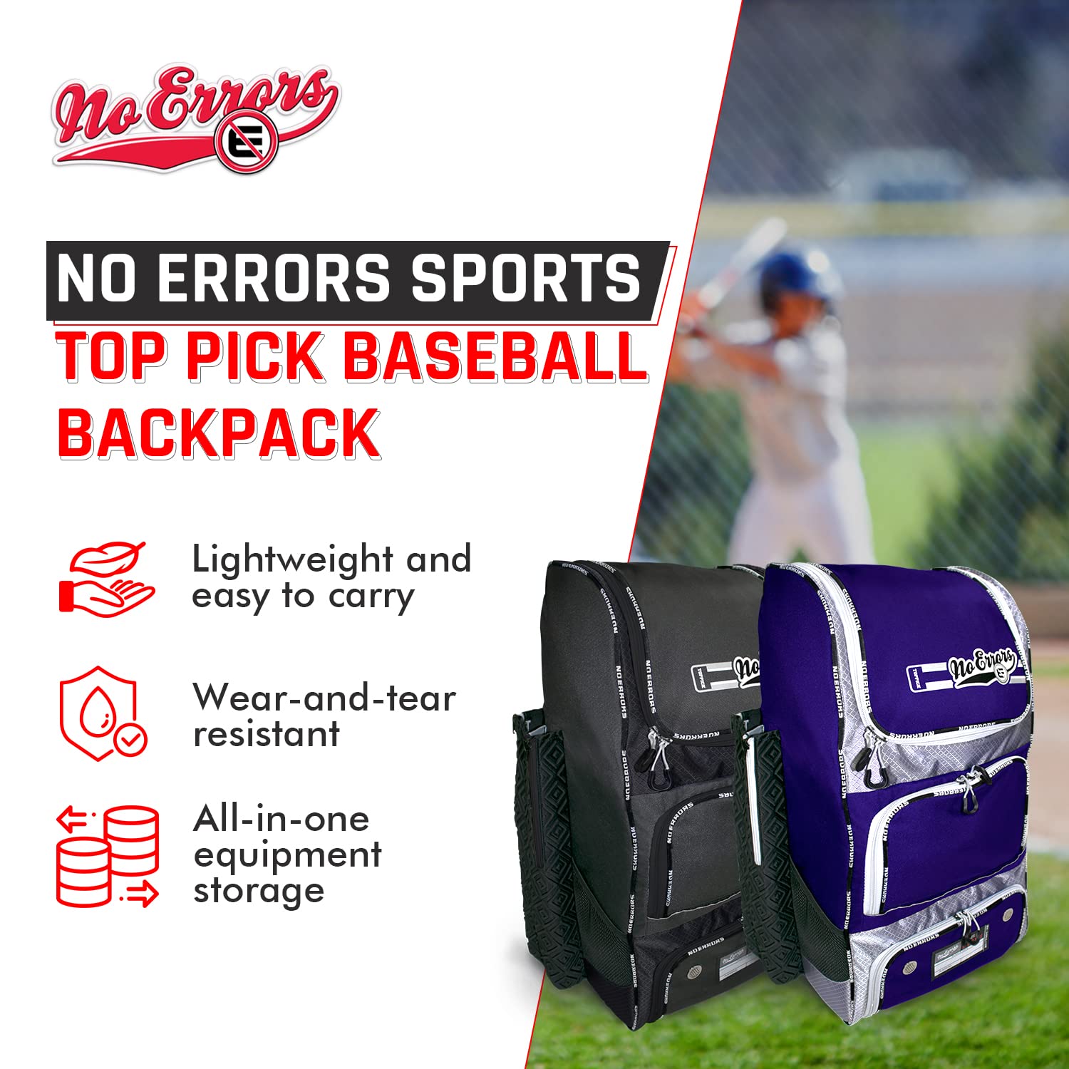 Top Pick Baseball Backpack for Kids - Heavy Duty Youth Baseball and Softball Bag with Fence Hooks - Dual Glove and Bat Compartments