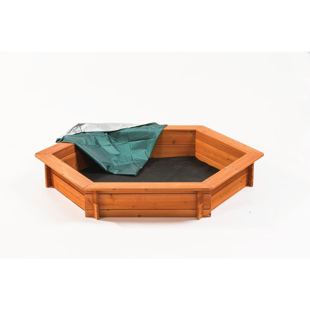 Creative Cedar Designs 7118 Hexagon 5 ft. x 4 ft. Sandbox with Cover and Lining