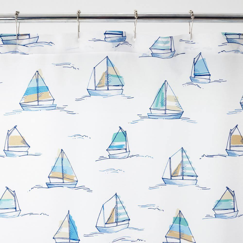 The Company Store  Company Cotton Sails 72 in. x 72 in. Cotton Shower Curtain White Multi