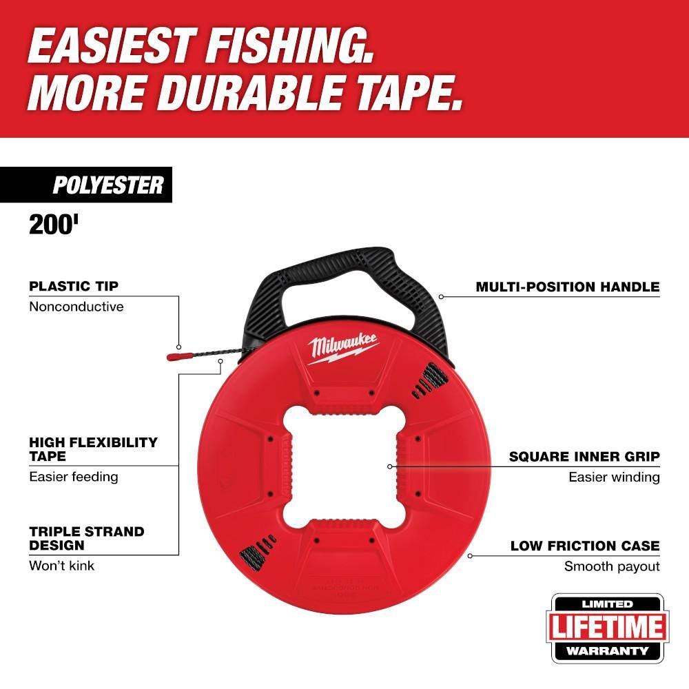 Milwaukee 48-22-4167 200 ft. Polyester Fish Tape with Non-Conductive Tip
