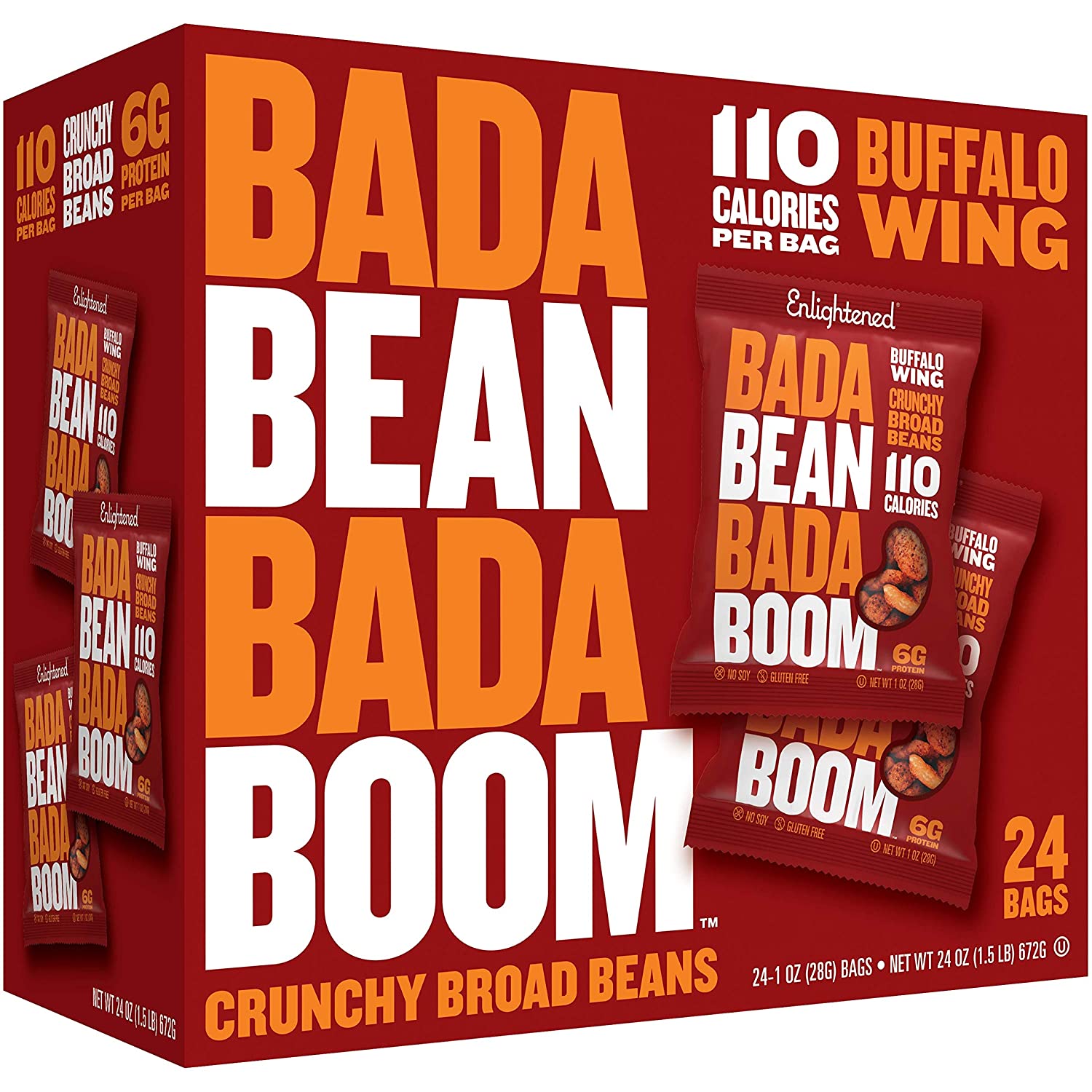 Enlightened Bada Bean Bada Boom. Bean Snacks. Buffalo Wing. 1 oz. 24 Pack