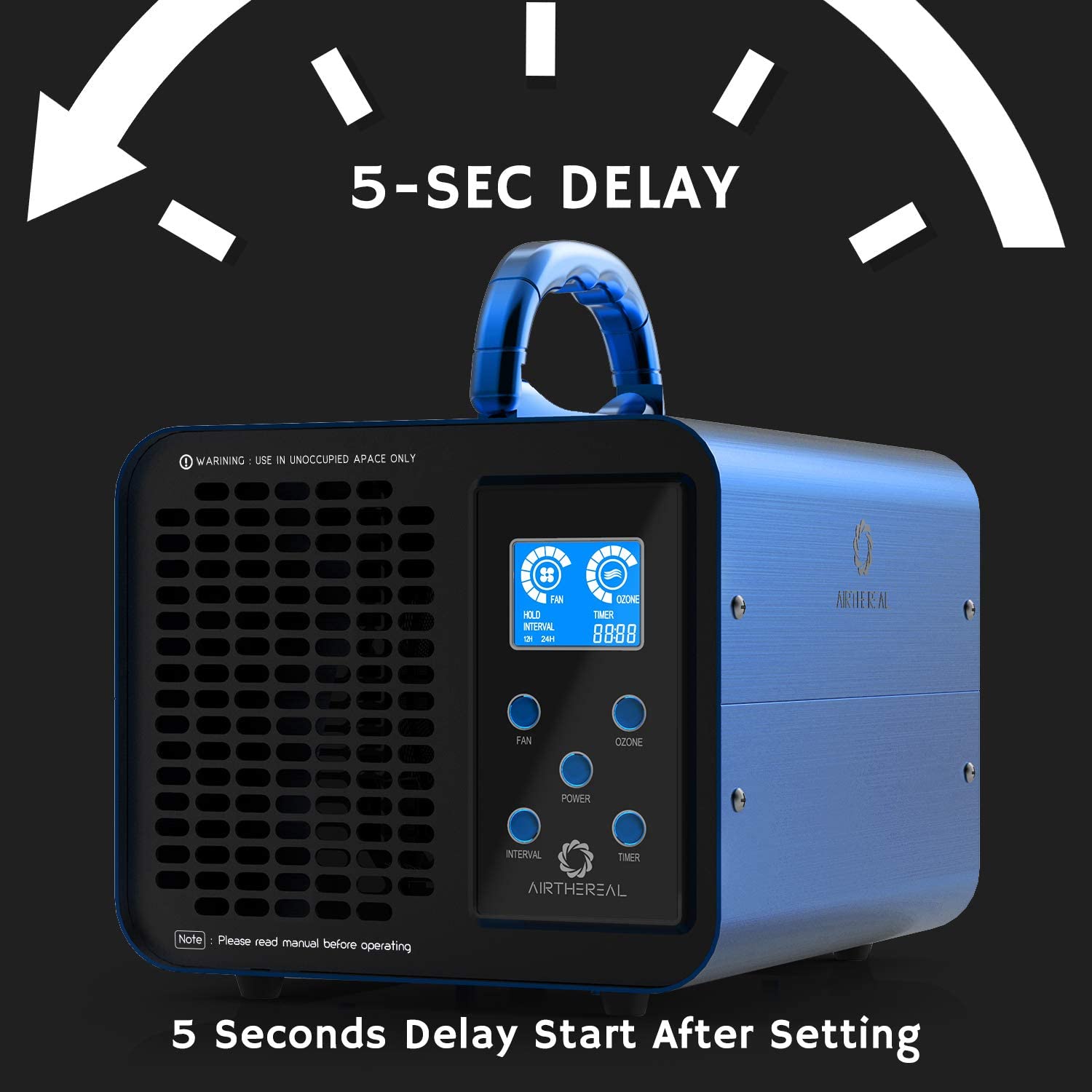 Airthereal MA10K-PRODIGI Digital Ozone Generator 10.000mg/hr High Capacity O3 Machine. Odor Remover Ionizer - Adjustable Settings for Any Size Room. Blue