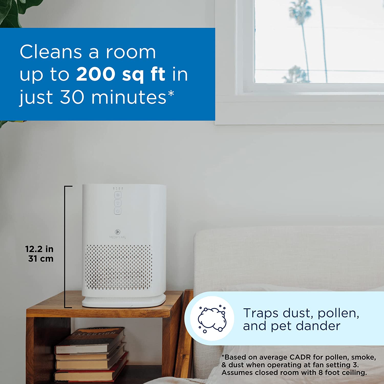 Medify Air MA-14 Air Purifier with H13 True HEPA Filter | 200 sq ft Coverage | for Allergens. Wildfire Smoke. Dust. Odors. Pollen. Pet Dander | Quiet 99.9% Removal to 0.1 Microns | White. 1-Pack