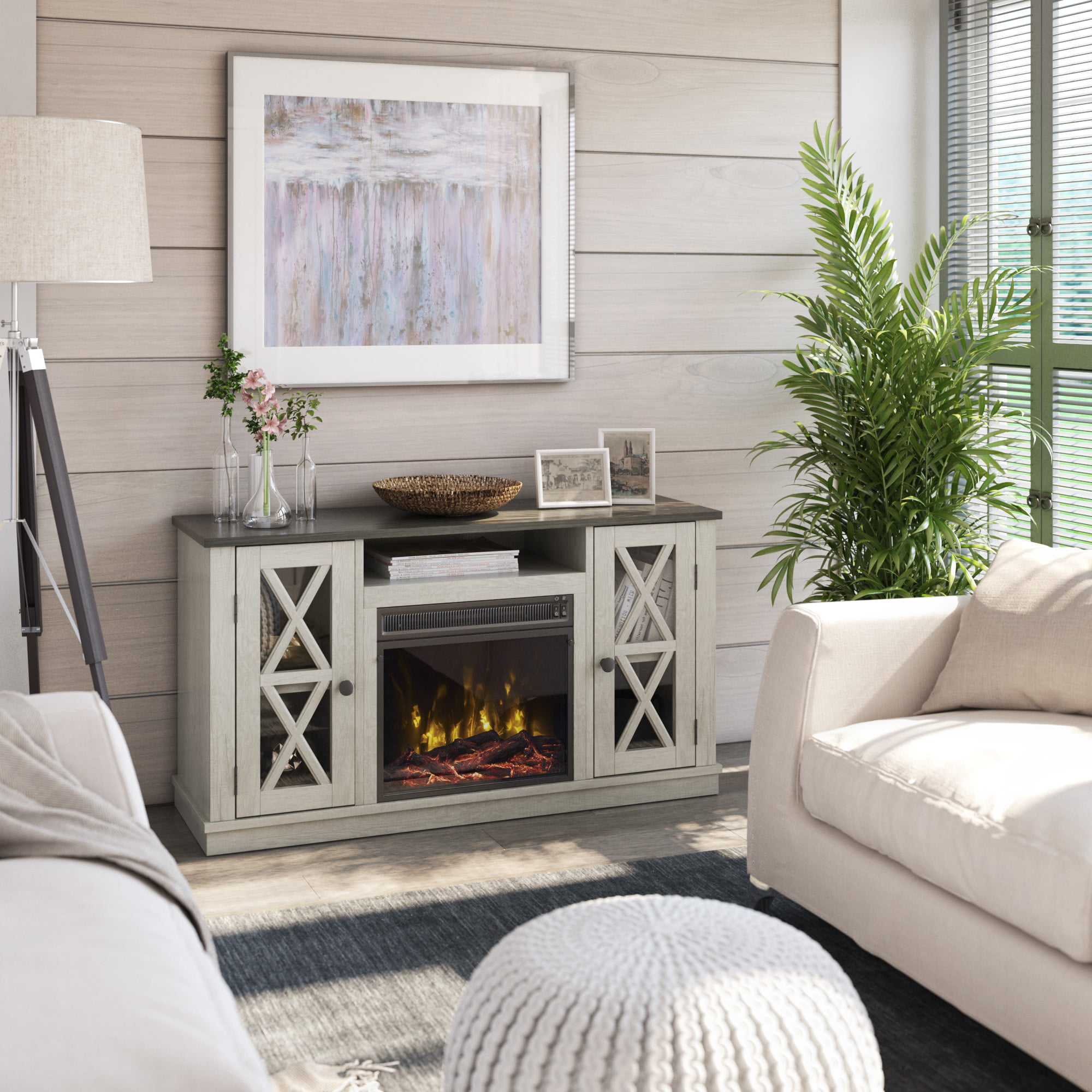 Twin Star Stanton Ridge Electric Fireplace TV Stand for TVs up to 55″ . Fairfax Oak