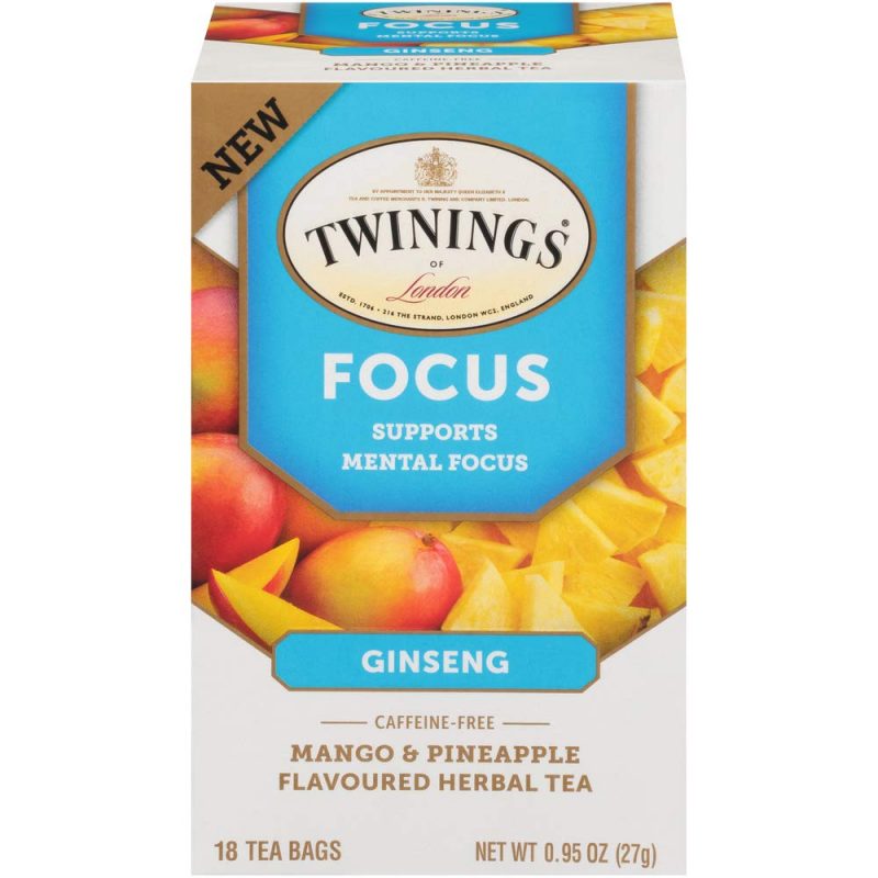 Twinings of London Focus Mental Support Ginseng. 18 Count. Pack of 6