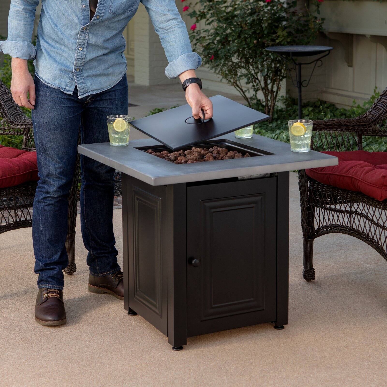 The Wakefield. LP Gas Outdoor Fire Pit with Concrete Resin Mantel