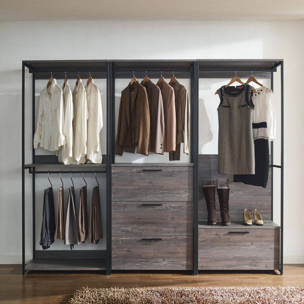 Klair Living Monica-F Monica 32 in. W Rustic Gray Wood Closet System Walk-in Closet with 1-Drawer
