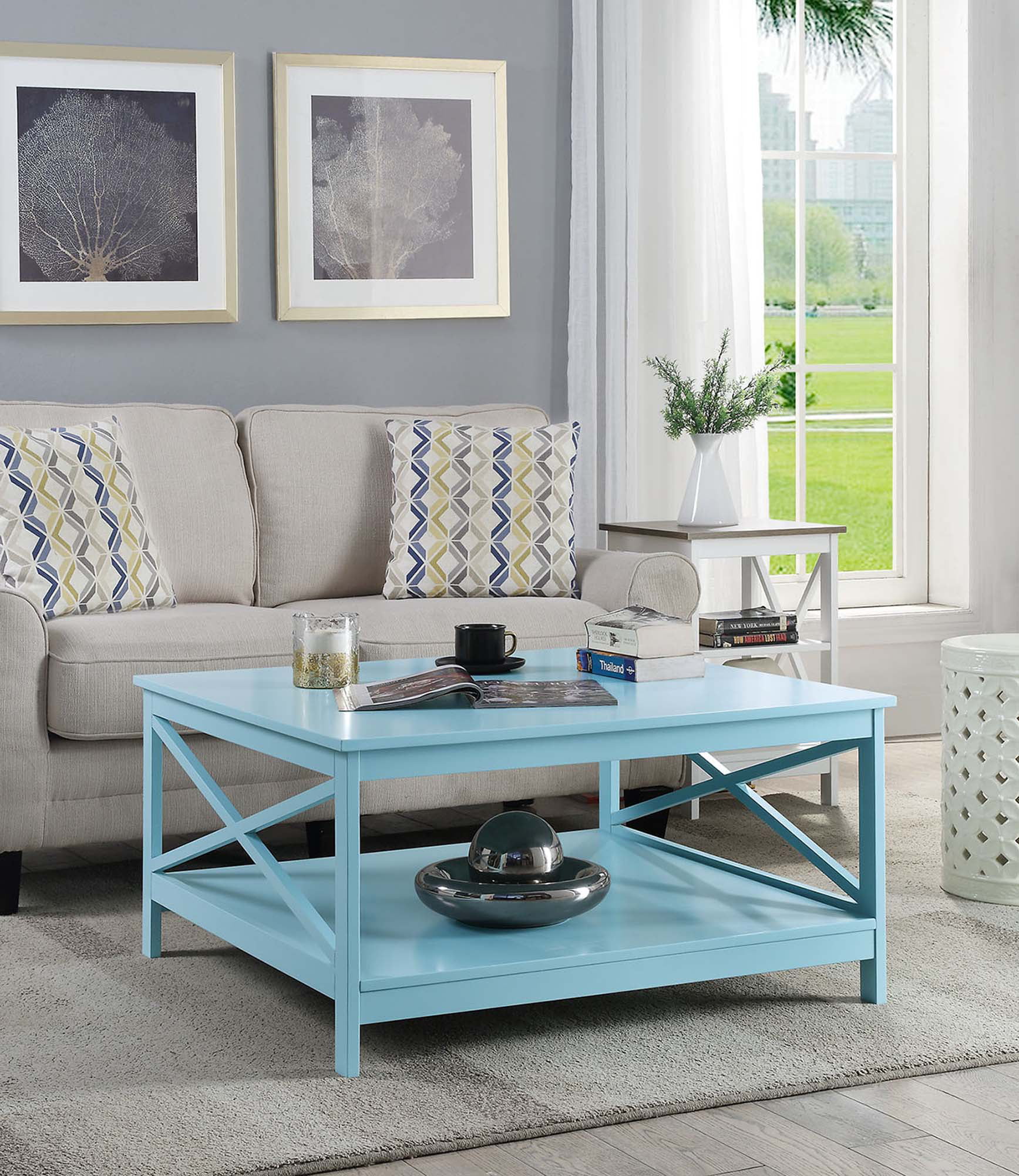 Convenience Concepts Oxford 36 inch Square Coffee Table. Sea Foam