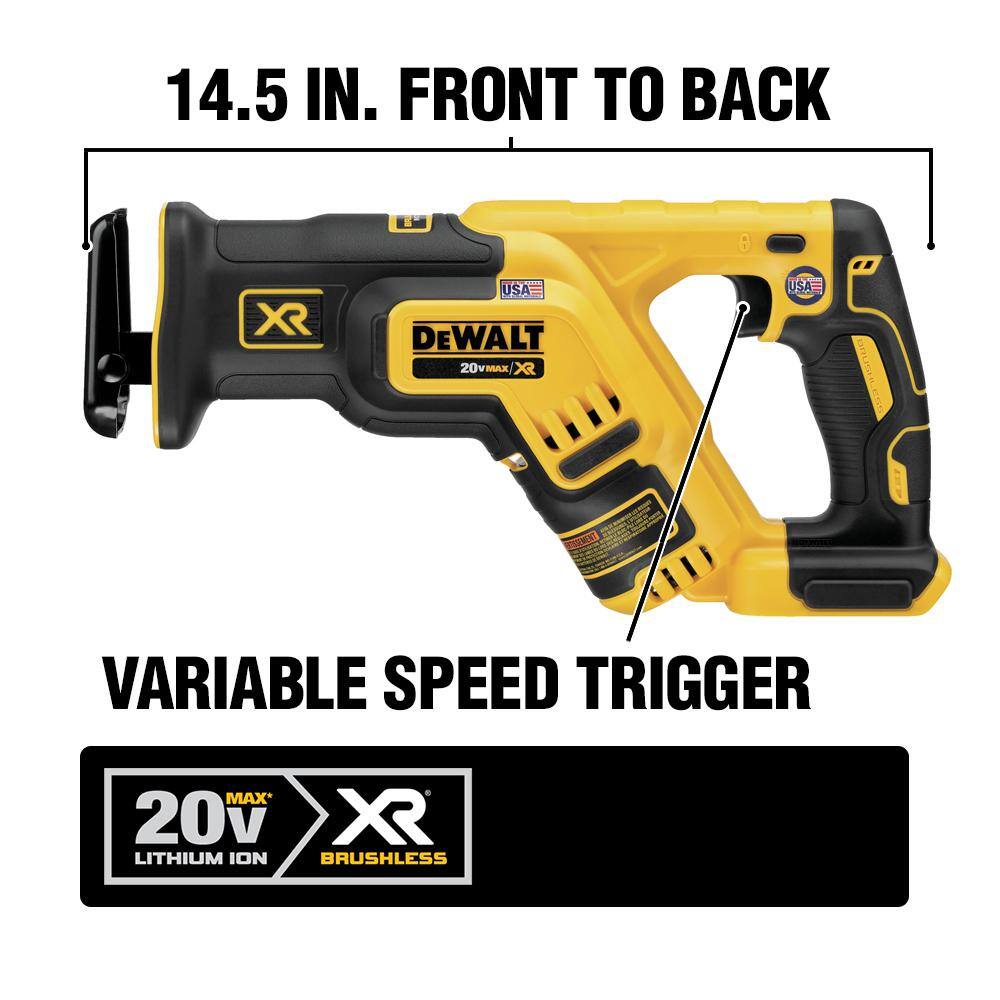 DEWALT DCS367BW230C 20V MAX XR Cordless Brushless Compact Reciprocating Saw. (1) 20V Lithium-Ion 3.0Ah Battery. and 12V-20V MAX Charger