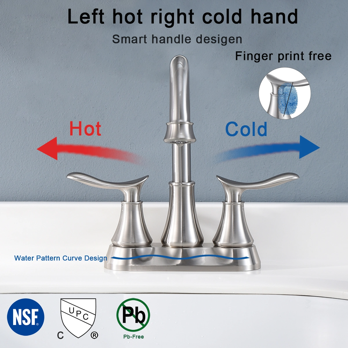 DISCOUNTTODAY 2 Handle Bathroom Sink Faucet. 4″ Lavatory Vanity Faucet. Centerset Faucet with Pop-up Drain & Supply Lines (Brushed Nickel)