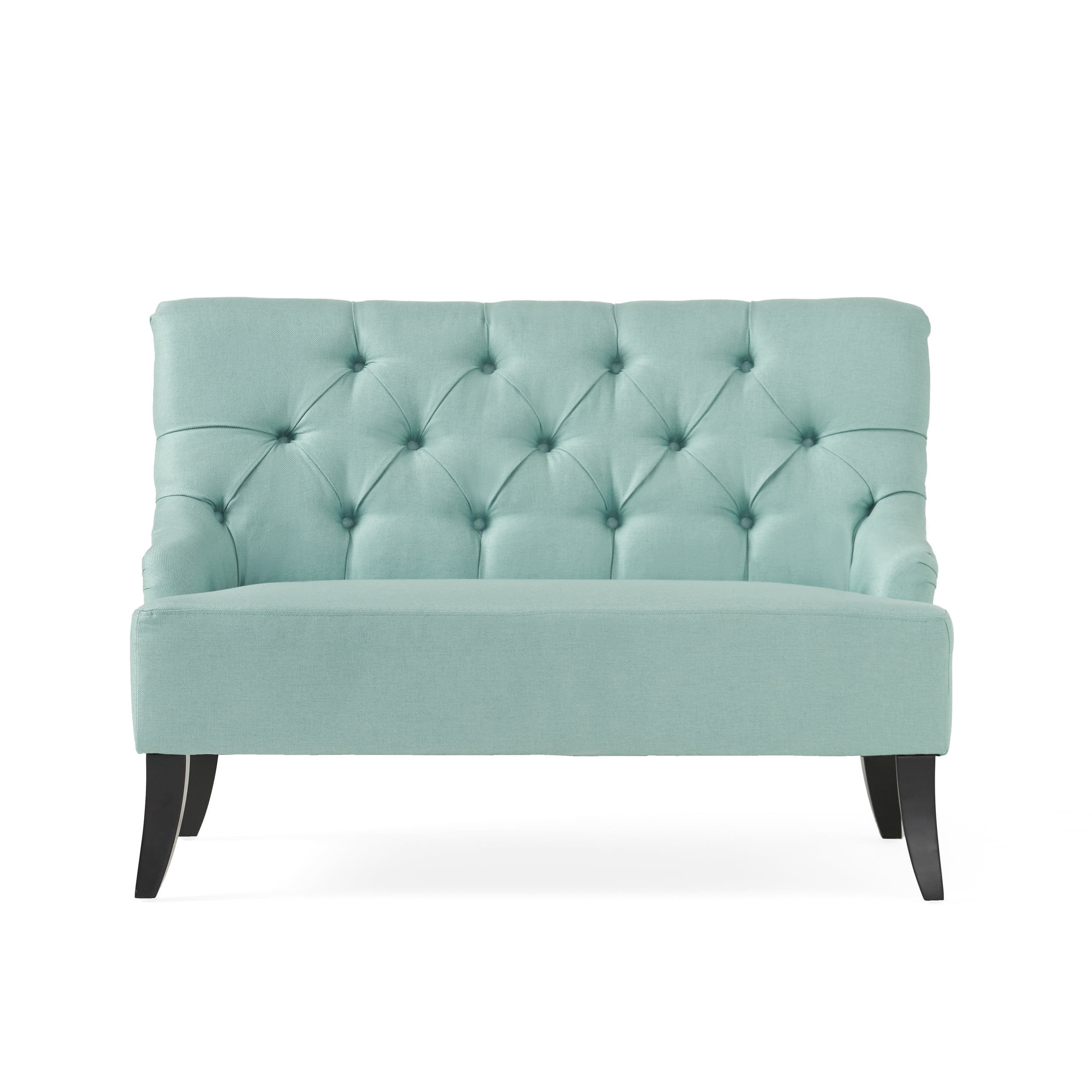 Noble House Nicholas 30.50 inch Contemporary Tufted Fabric Settee. Light Mint Blue