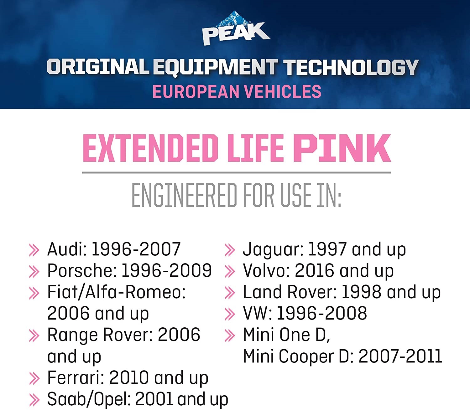 PEAK OET Extended Life Pink 50/50 Prediluted Antifreeze. Coolant. 1 Gal.