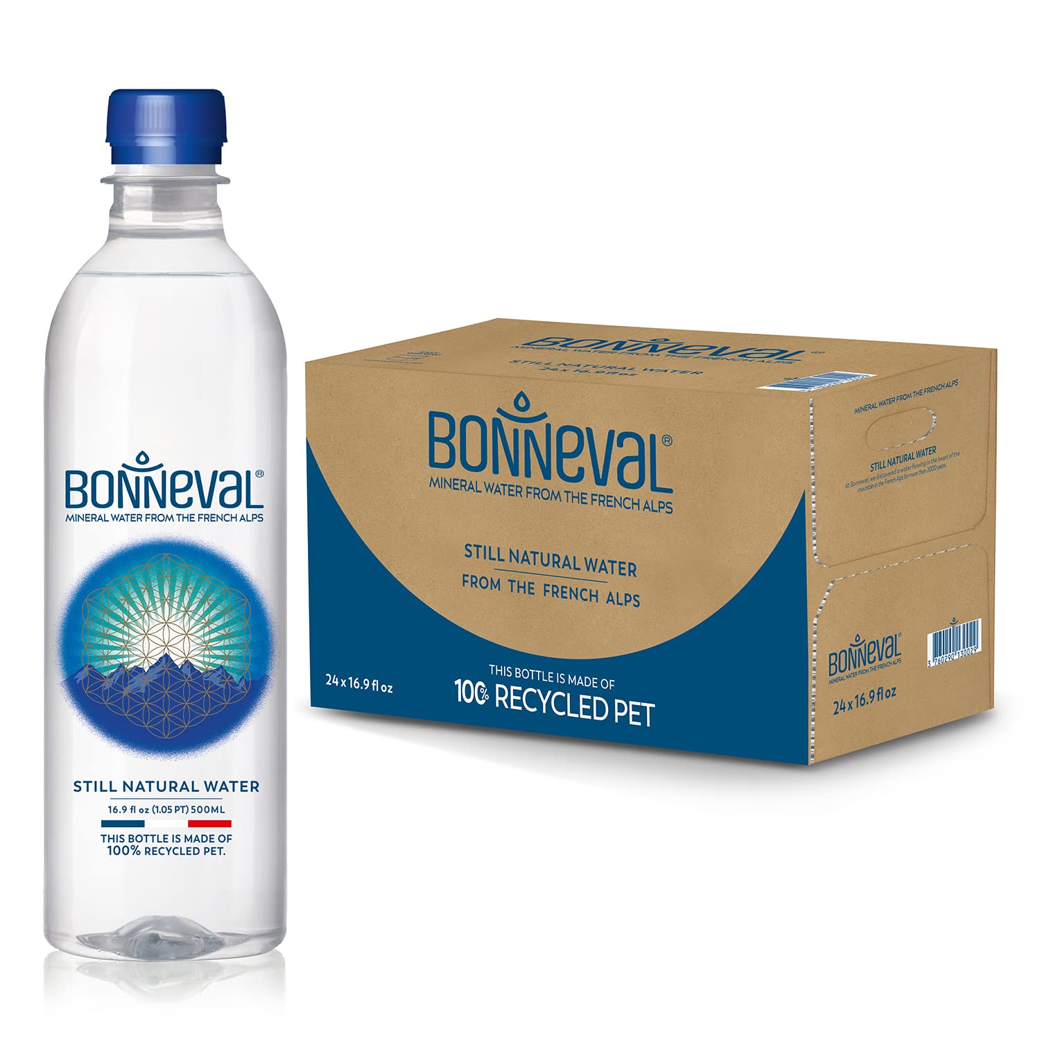 BONNEVAL Natural Spring Water Mineral water from the French Alps. Recycled water bottles 24 pack. 16.9 FL OZ