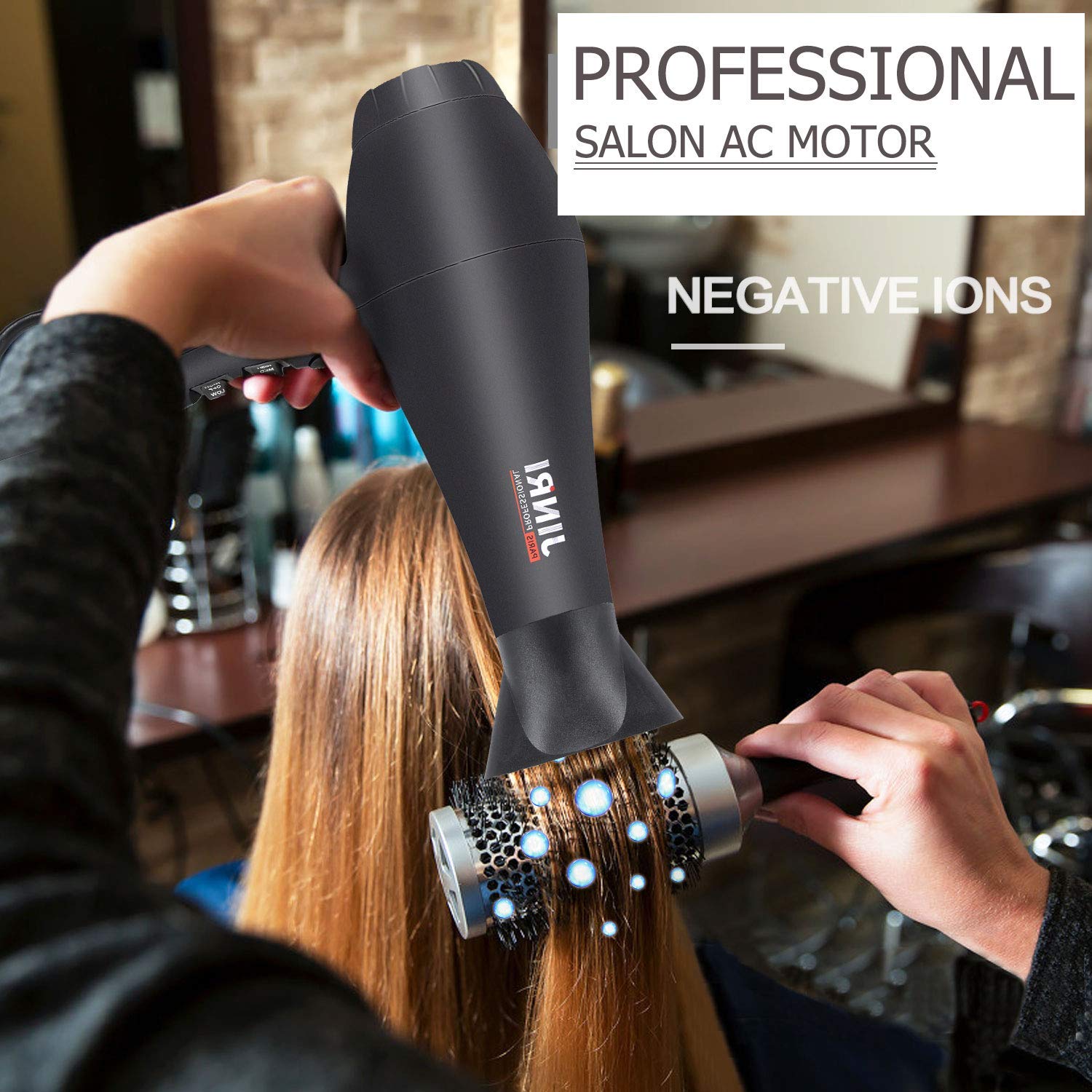 JINRI Hair Dryer 1875W. Negative Ionic Fast Dry Low Noise Blow Dryer. Professional Salon Hair Dryers with Diffuser. Concentrator. Styling Pik. 2 Speed and 3 Heat Settings