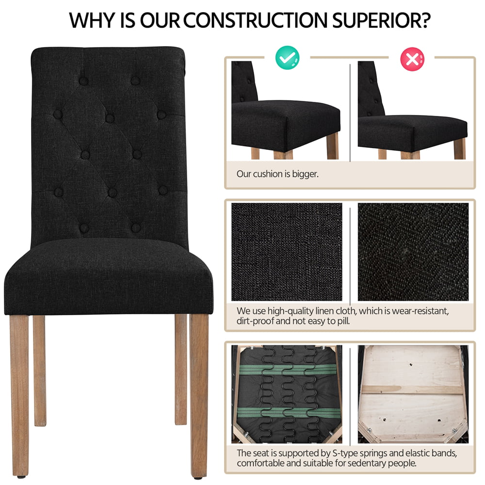 Alden Design Tufted Upholstered High Back Parson Dining Chair. Set of 2. Black