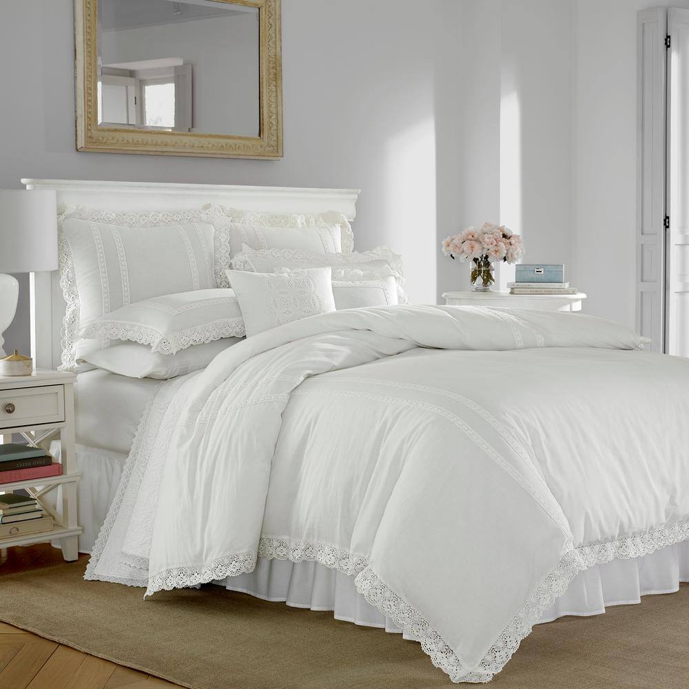 Laura Ashley  Annabella 3-Piece White Solid Cotton King Comforter Set