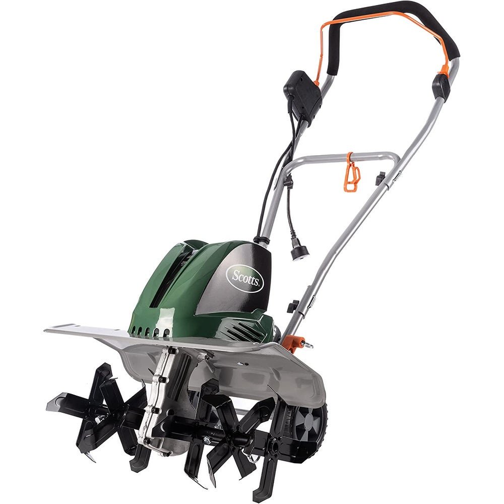 Scotts Outdoor Power Tools 14 Amp 20-Inch Electric Garden Tiller Cultivator. Adjustable Tines. Green