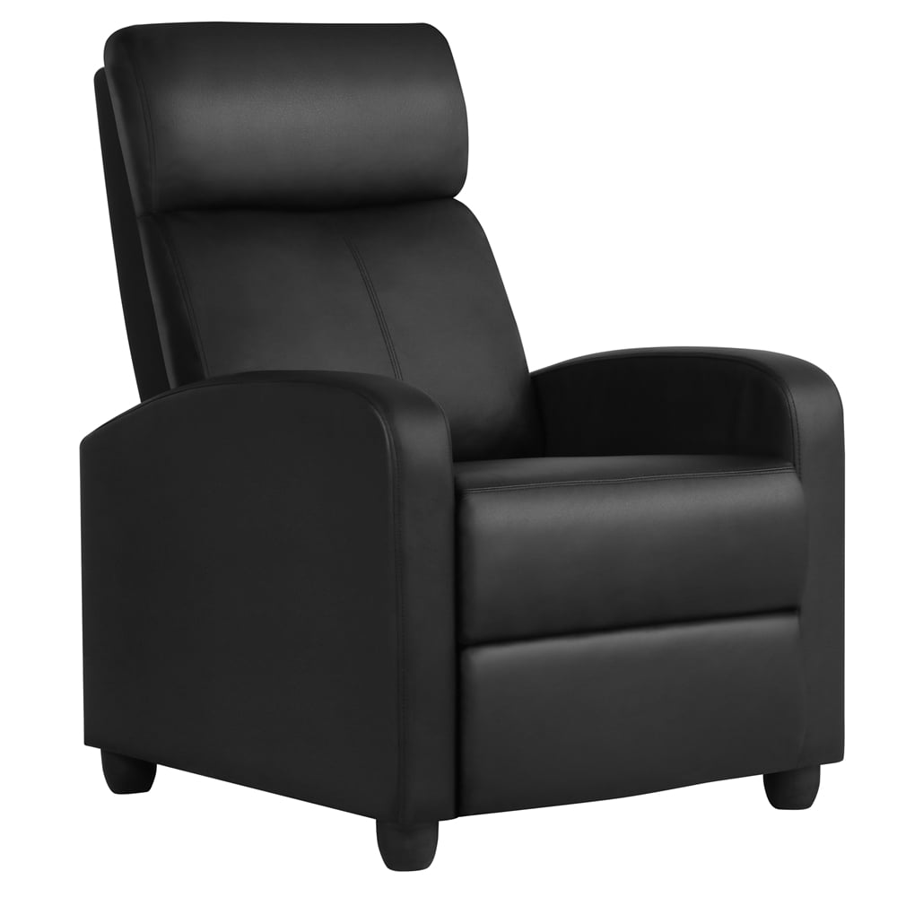 Easyfashion Faux Leather Push Back Theater Recliner. Black