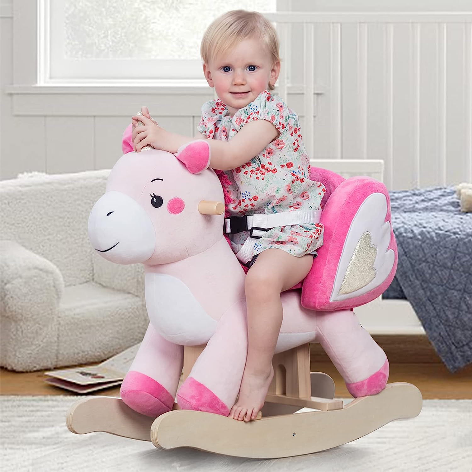 labebe - Baby Rocking Horse. Ride Unicorn. Kid Ride On Toy for 6 Month-3 Year Old. Infant (Boy Girl) Plush Animal Rocker. Toddler/Child Stuffed Ride Toy (Pink)