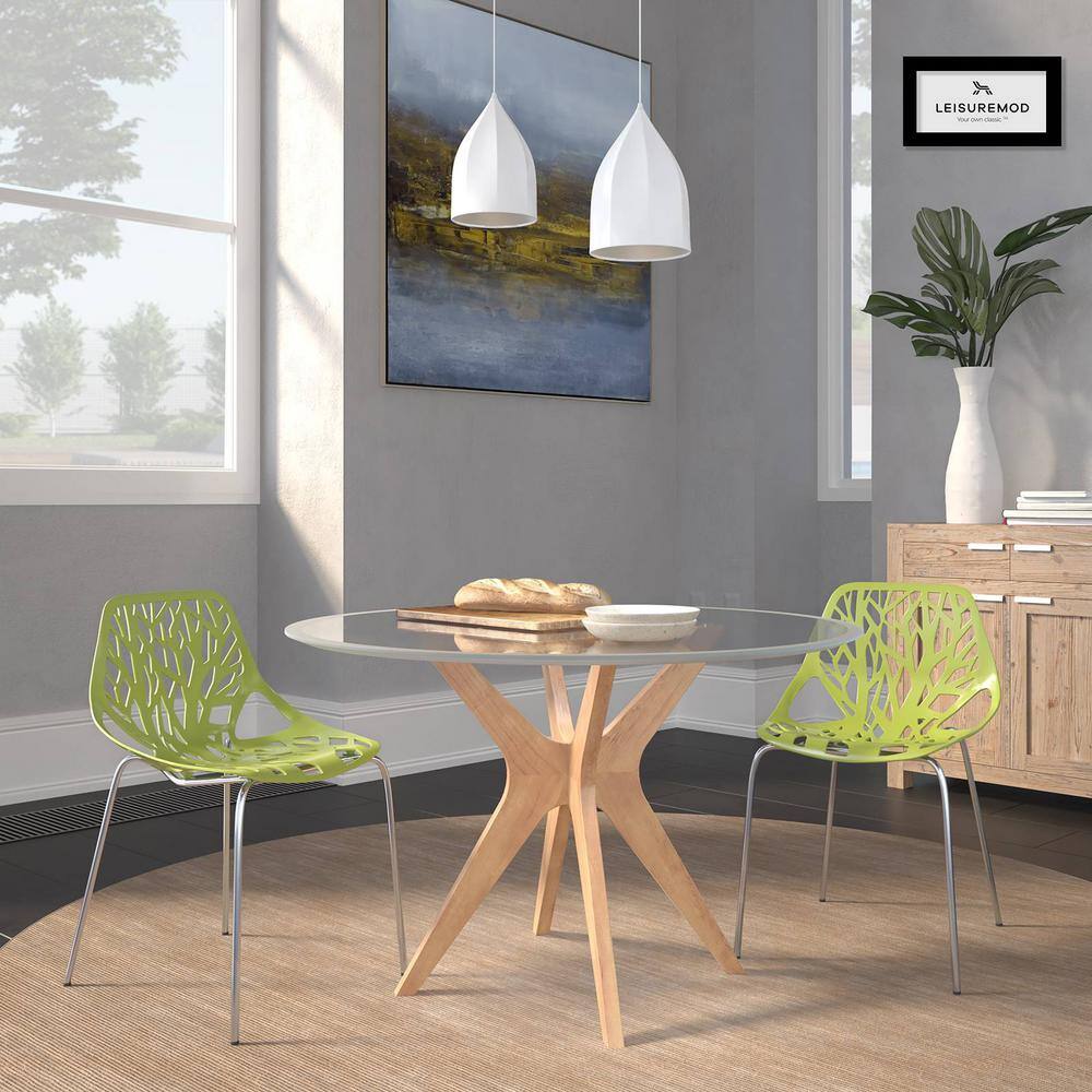 Leisuremod  Asbury Modern Stackable Dining Chair With Chromed Metal Legs Set of 2 in Green