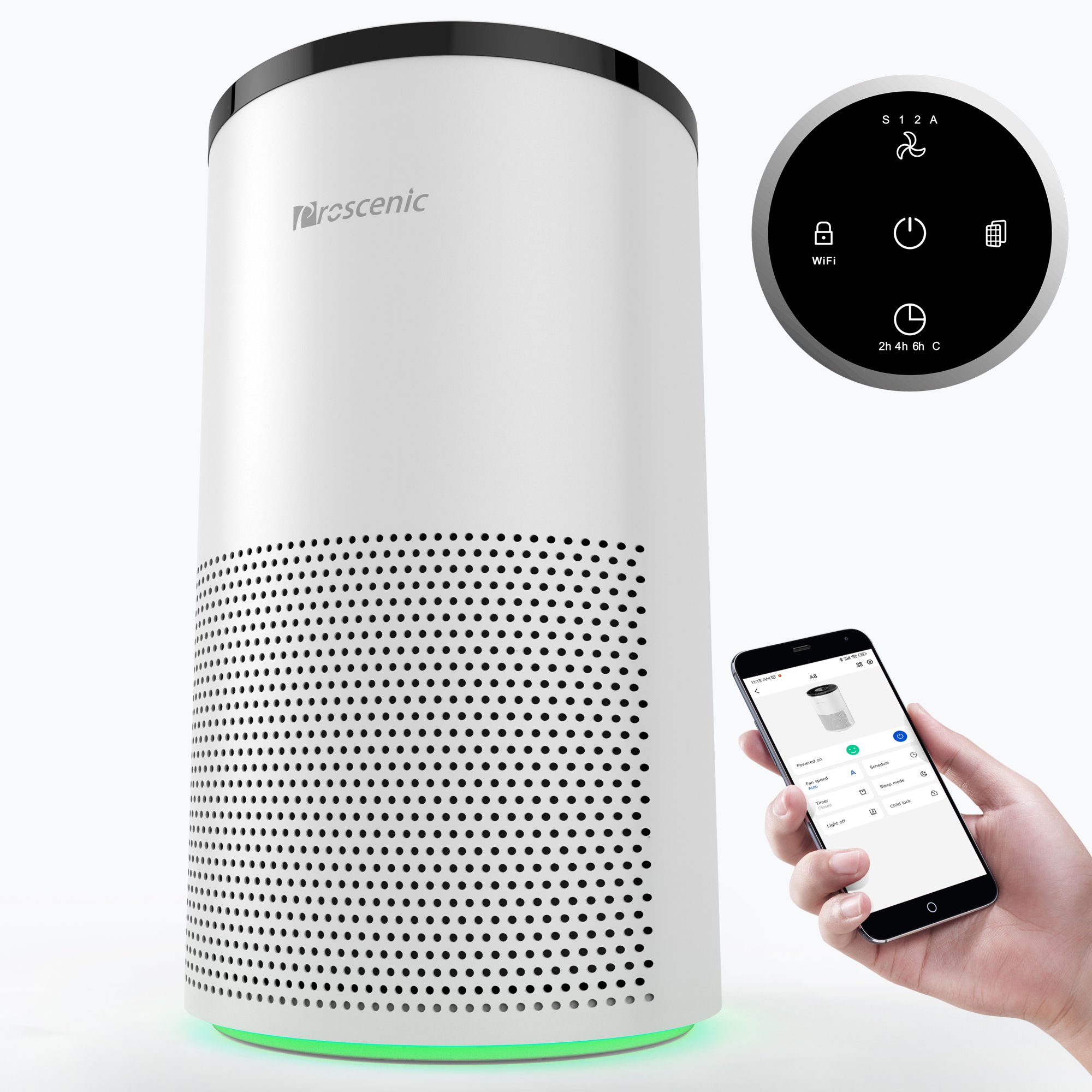 Proscenic Air Purifier.H13 HEPA Filters 4-Stage Filtration. WiFi Air Cleaner with Sleep Mode. Speed Control & Timer for Bedroom.Home. Living Room.CADR 220 m³/h (Up to 1259 sq. ft)