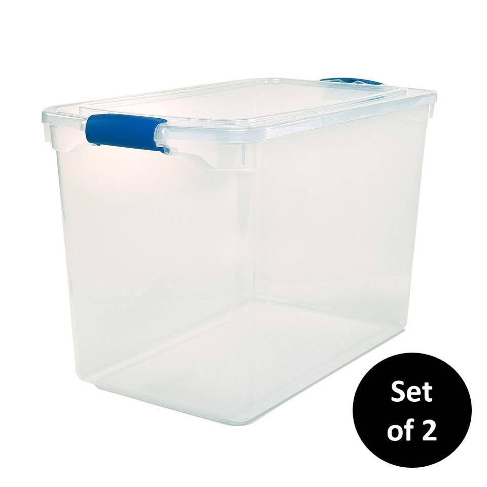 Homz 112 Quart Plastic Storage Latching Container. Clear/Blue. Set of 2