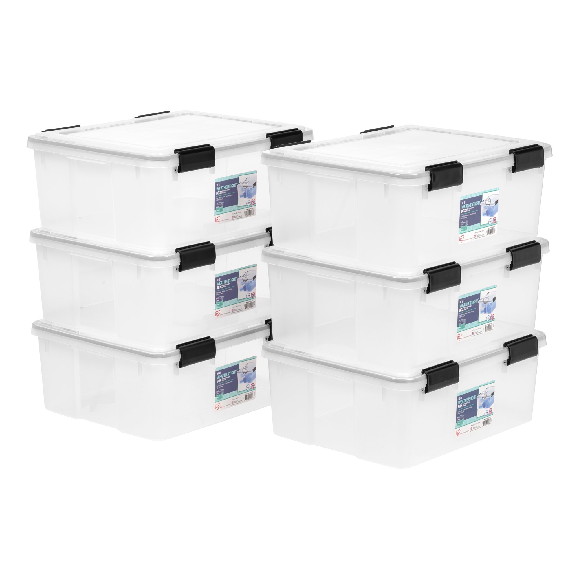 IRIS USA. 30 Quart WeatherPro Storage Box with Latches. Set of 6