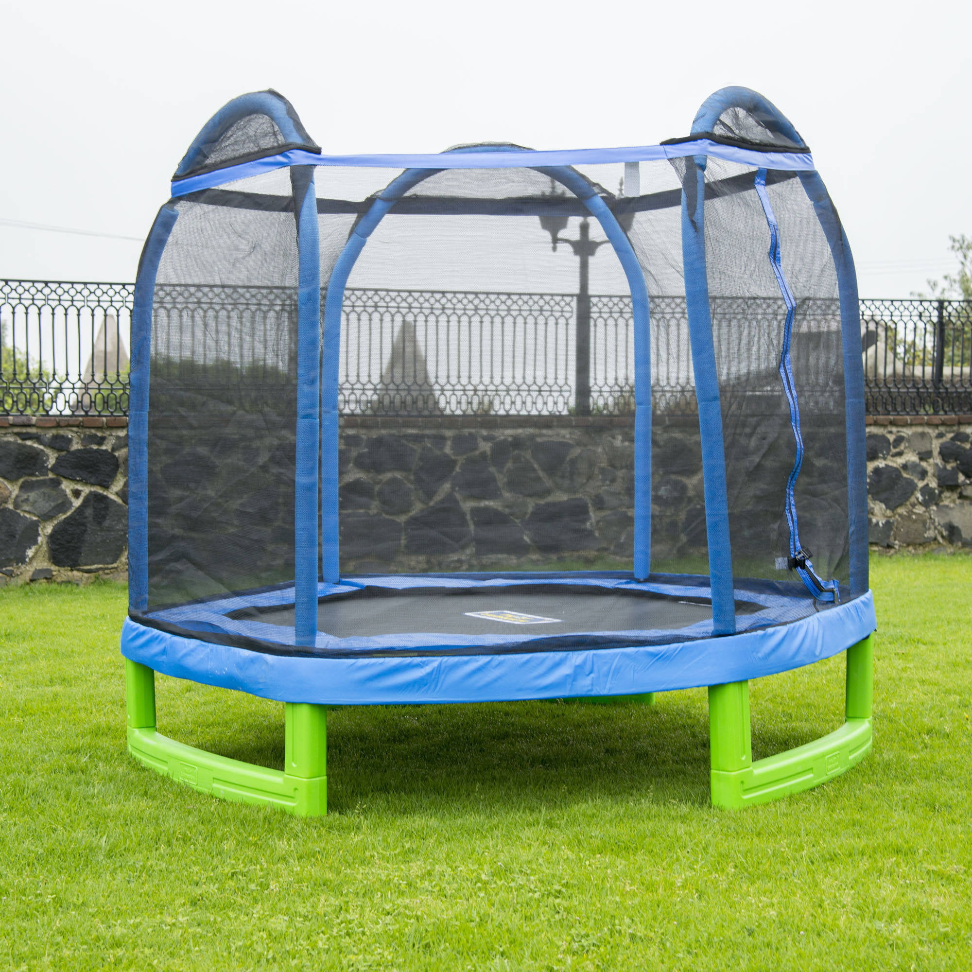 Bounce Pro 7-Foot My First Trampoline Hexagon (Ages 3-10) for Kids. Blue/Green