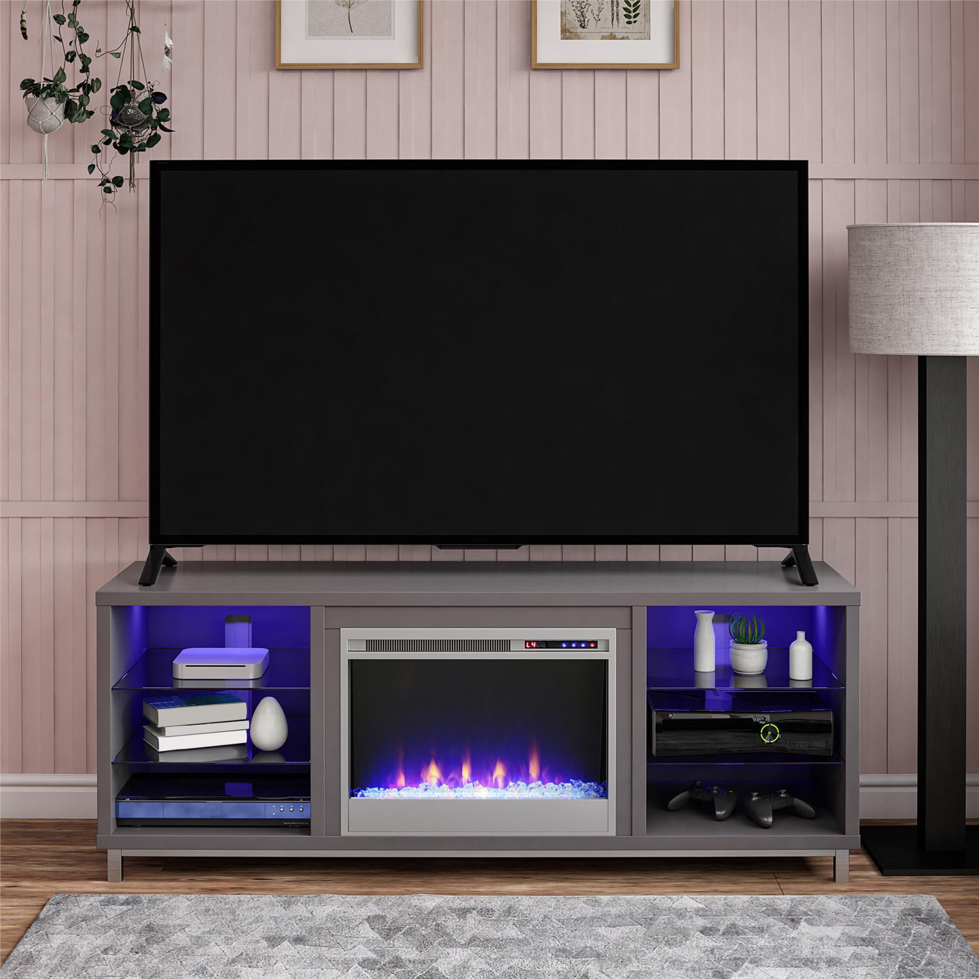 Ameriwood Home Lumina Fireplace TV Stand for TVs up to 70″. Graphite Gray