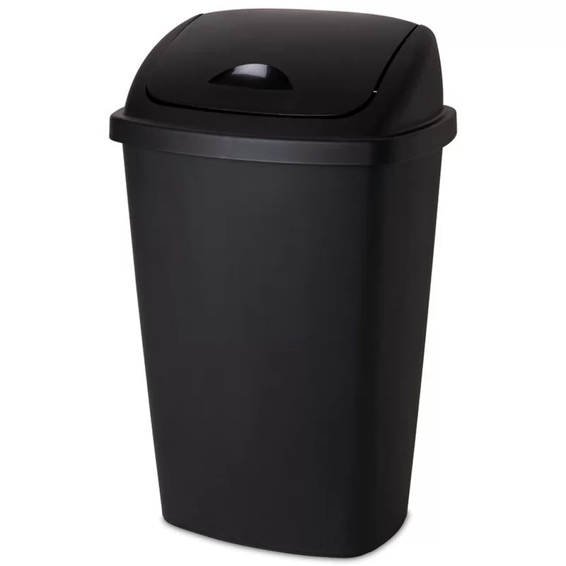 Sterilite 10889004 13.2 Gallon Plastic Home/Office Kitchen Bathroom Basement Garage SwingTop Waste Basket Trash Can or Recycling Bin. Black
