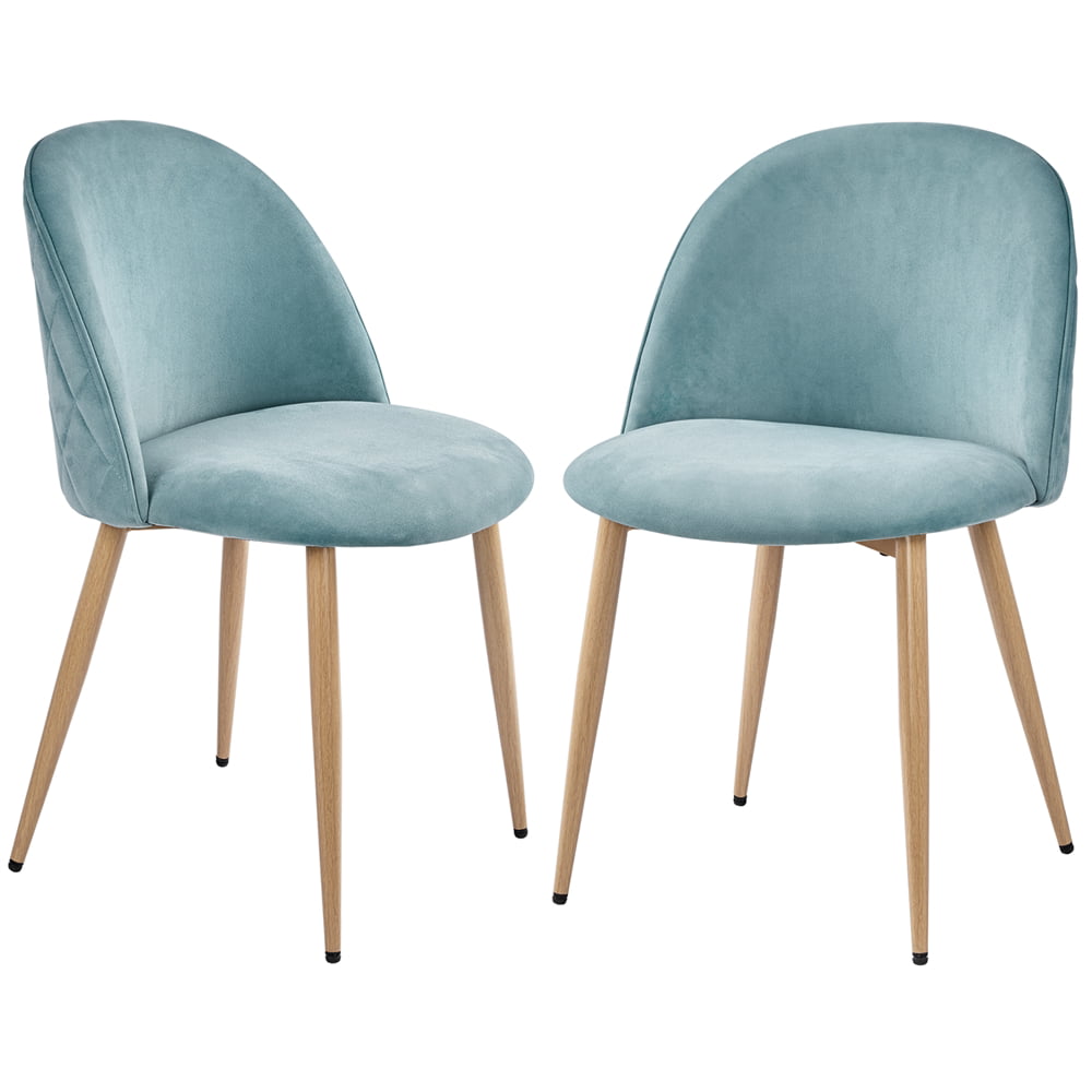 Easyfashion Velvet Dining Chairs with Wood Legs. Set of 2. Aqua