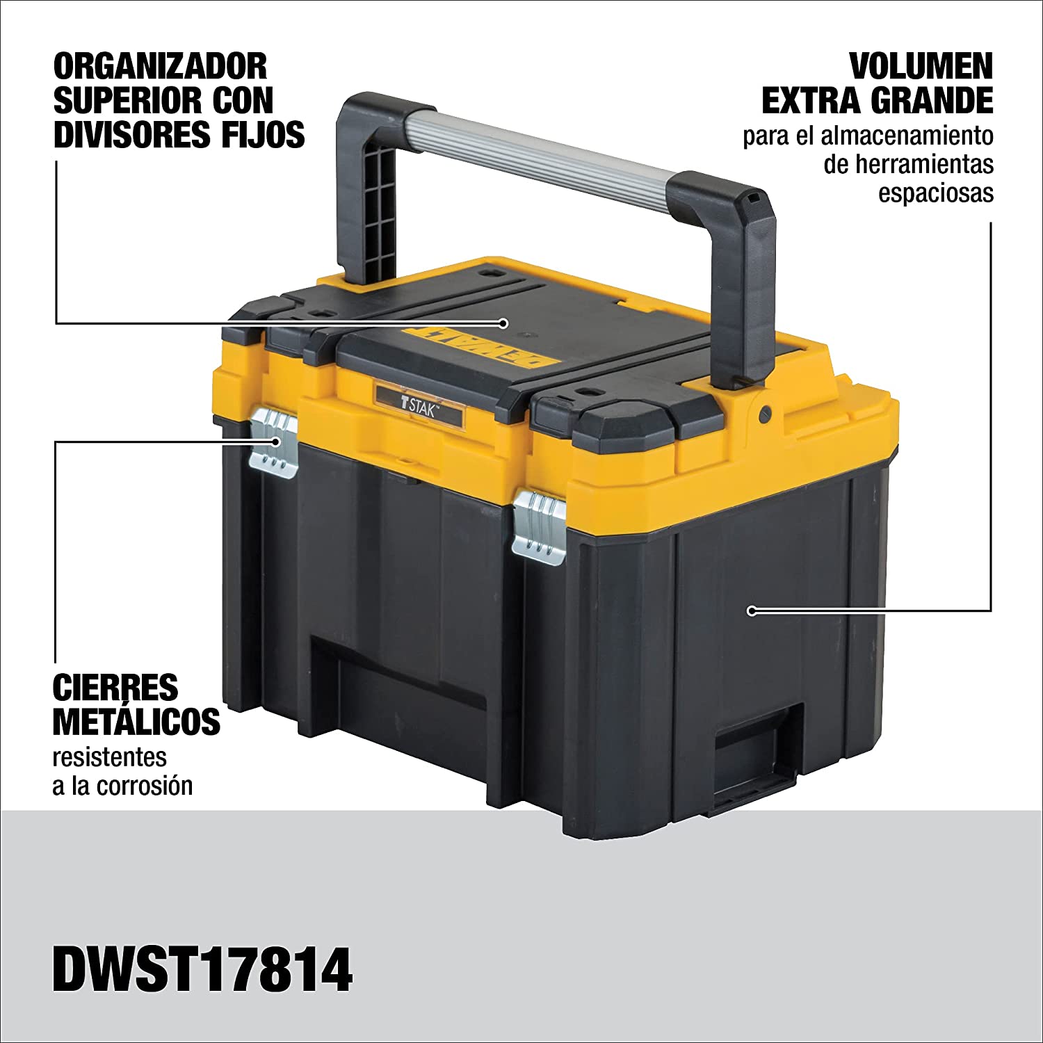 DEWALT TSTAK Tool Box. Extra Large Design. Fixed Divider for Tool Organization. Water and Debris Resistant (DWST17814).Black