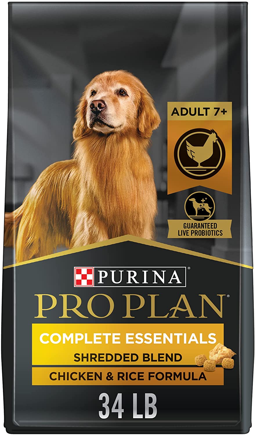 Purina Pro Plan Senior Dry Dog Food With Probiotics for Dogs. Shredded Blend Chicken and Rice Formula - 34 lb. Bag