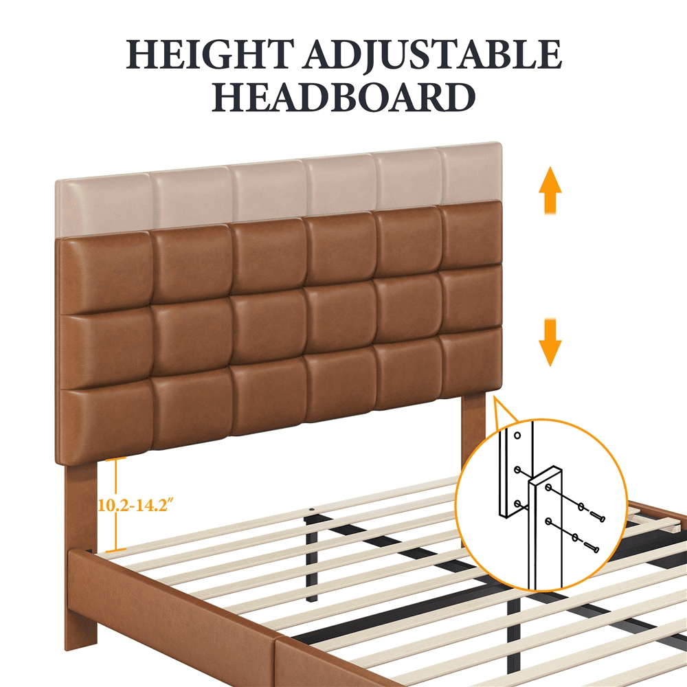 Alden Design Upholstered Tufted Platform Full Bed. Amber Brown