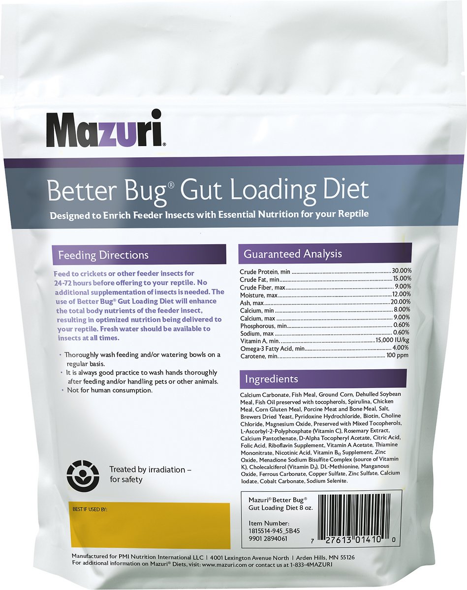 Mazuri Better Bug Gut Loading Feeder Insect Supplement. 8-oz bag