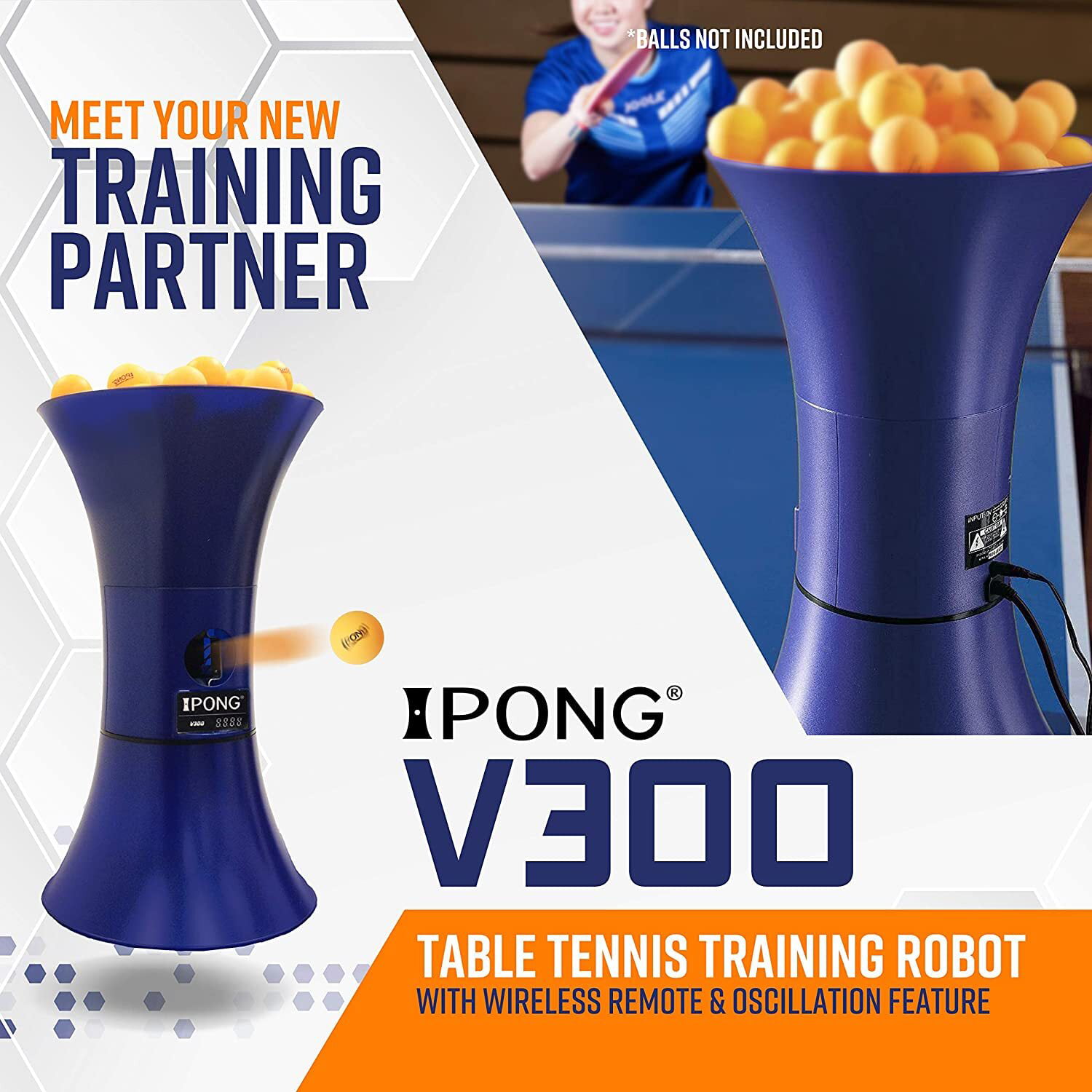 iPong V300 Table Tennis Training Robot with Oscillation and Wireless Remote