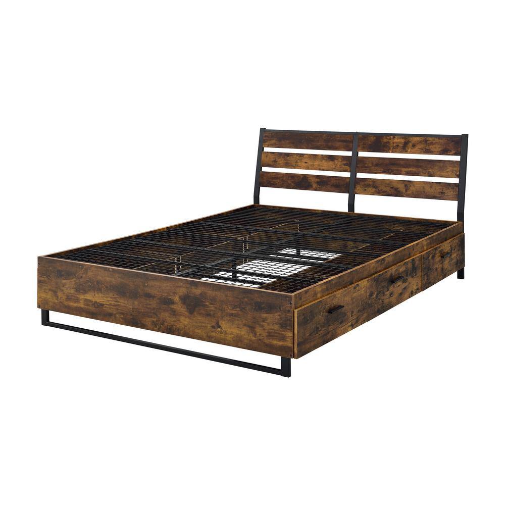 Acme Furniture  Juvanth Rustic Oak and Black Queen Size Panel Bed