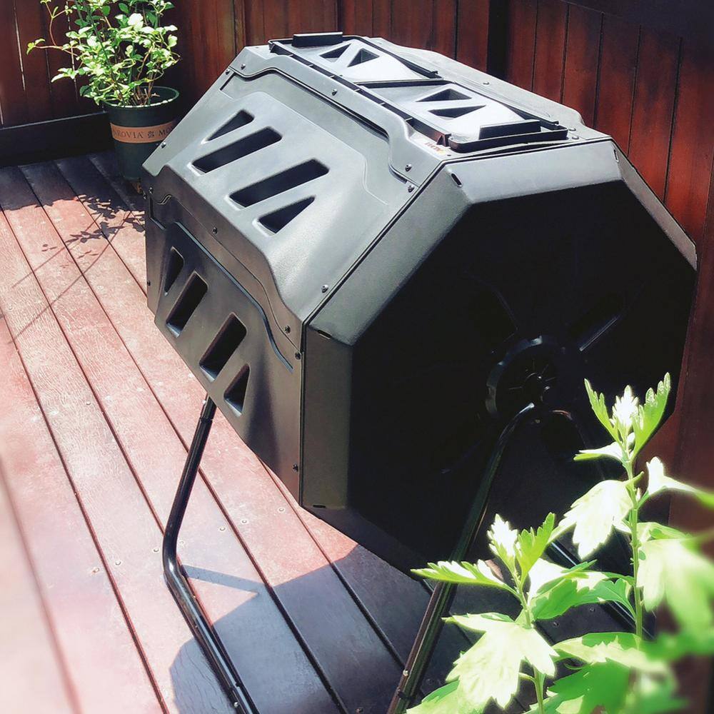 KoolScapes TCB-42 Koolscapes Dual Chamber Tumbling Composter 42 Gal. (160L). Black Rotating Outdoor Compost Bin