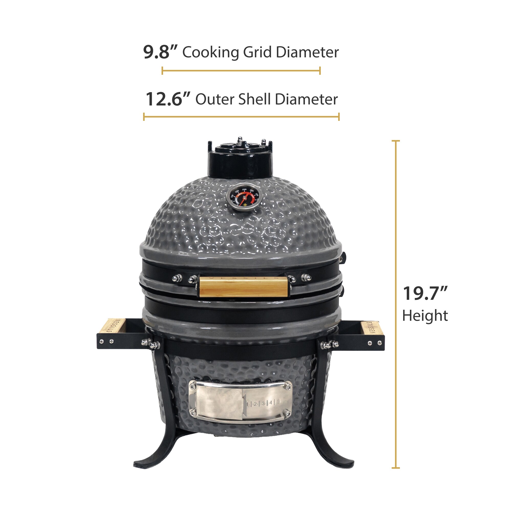 VESSILS MY13TT004 9.8-in W Gray Kamado Charcoal Grill