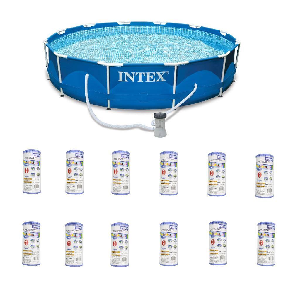 Intex 28211EH + 12 x 29000E 12 ft. Round 30 in. Metal Frame Pool Set