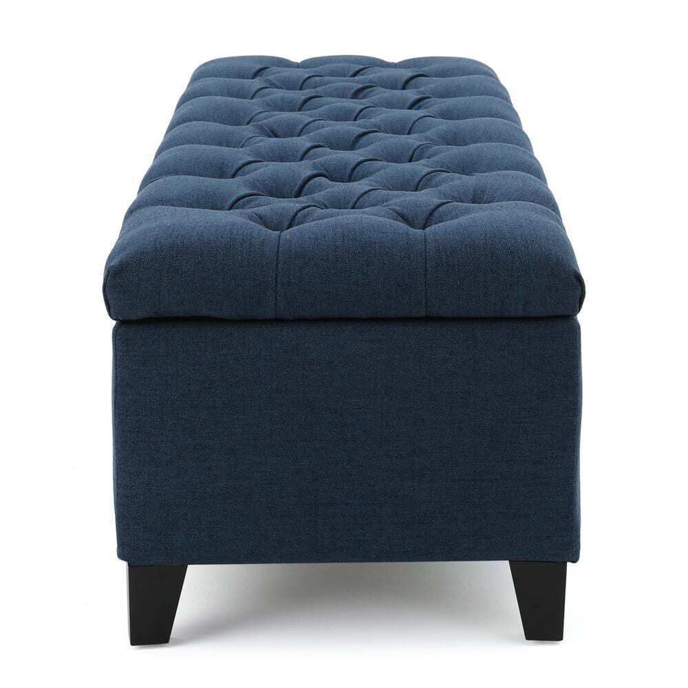 Noble House Dark Blue Tufted Fabric Storage Bench