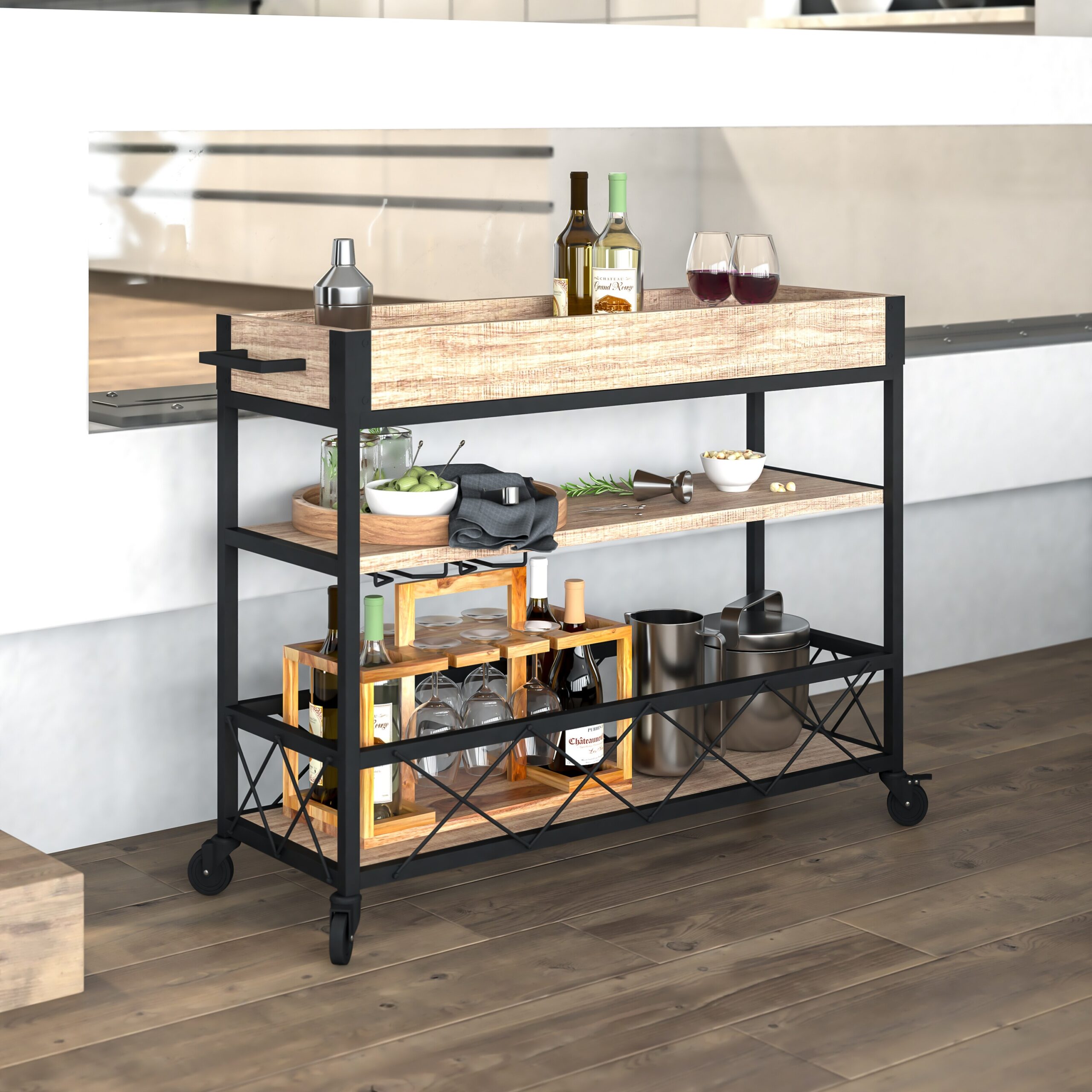 Flash Furniture Brown Metal Base with Wood Laminate Top Rolling Kitchen Cart (42.5-in x 16-in x 31-in)