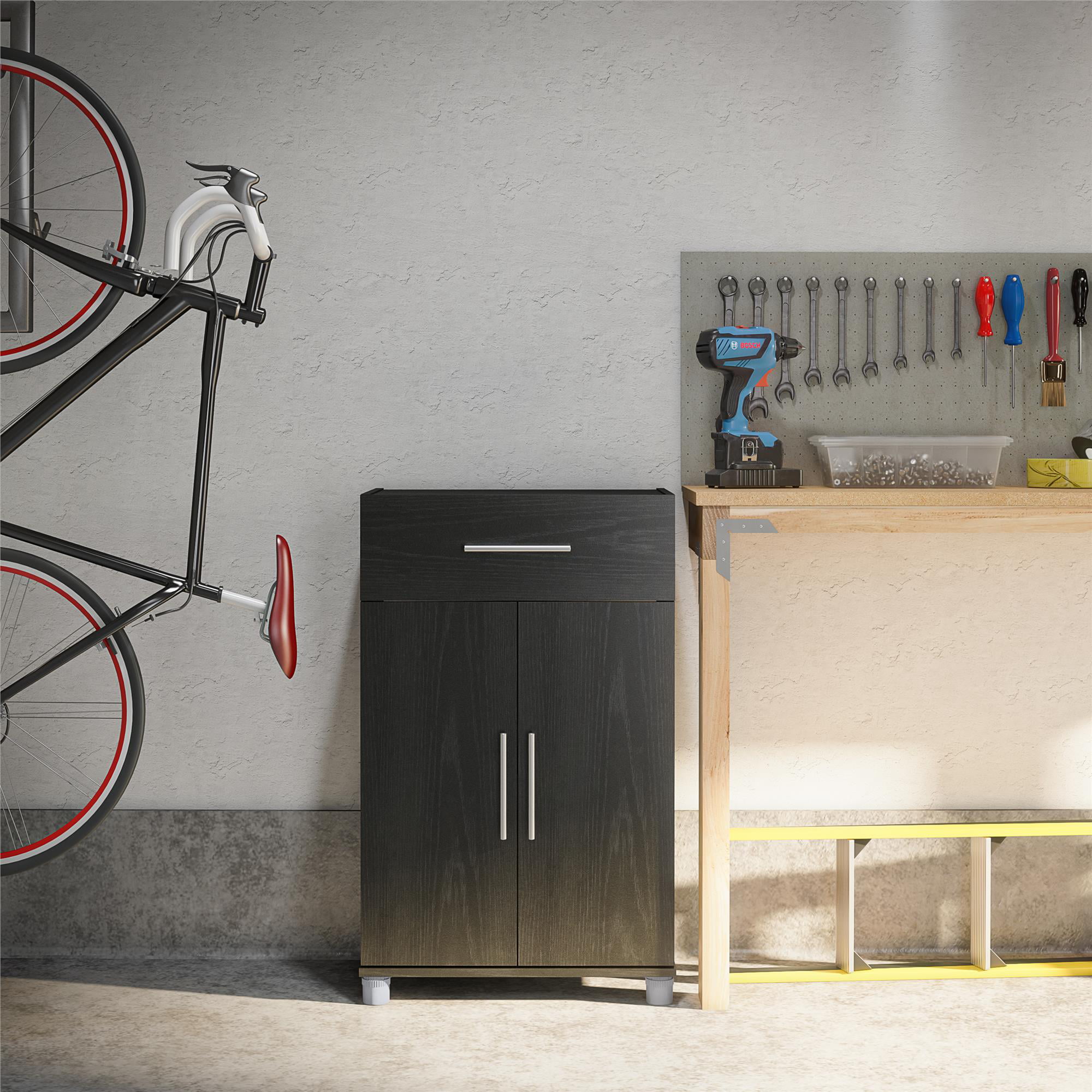 Systembuild Evolution Westford 2 Door/1 Drawer Garage Storage Cabinet. Black Oak