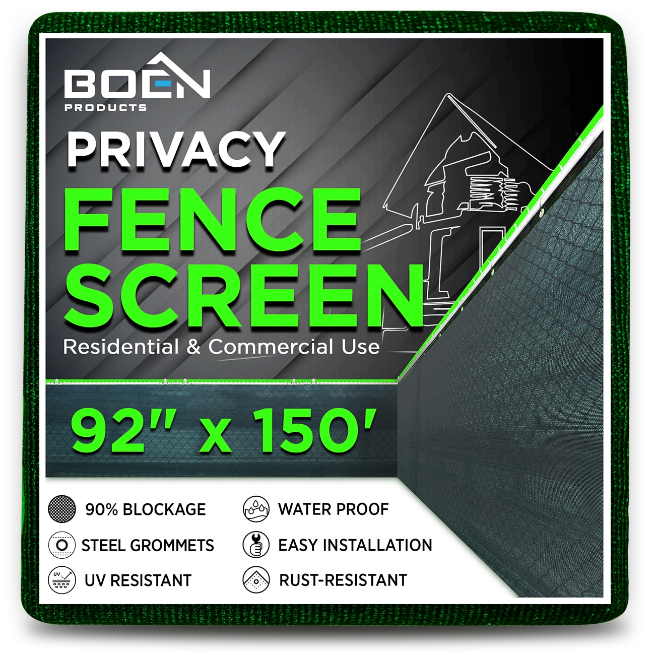 BOEN 8-ft H x 150-ft W Green Polyethelene Chain Link Fence Screen