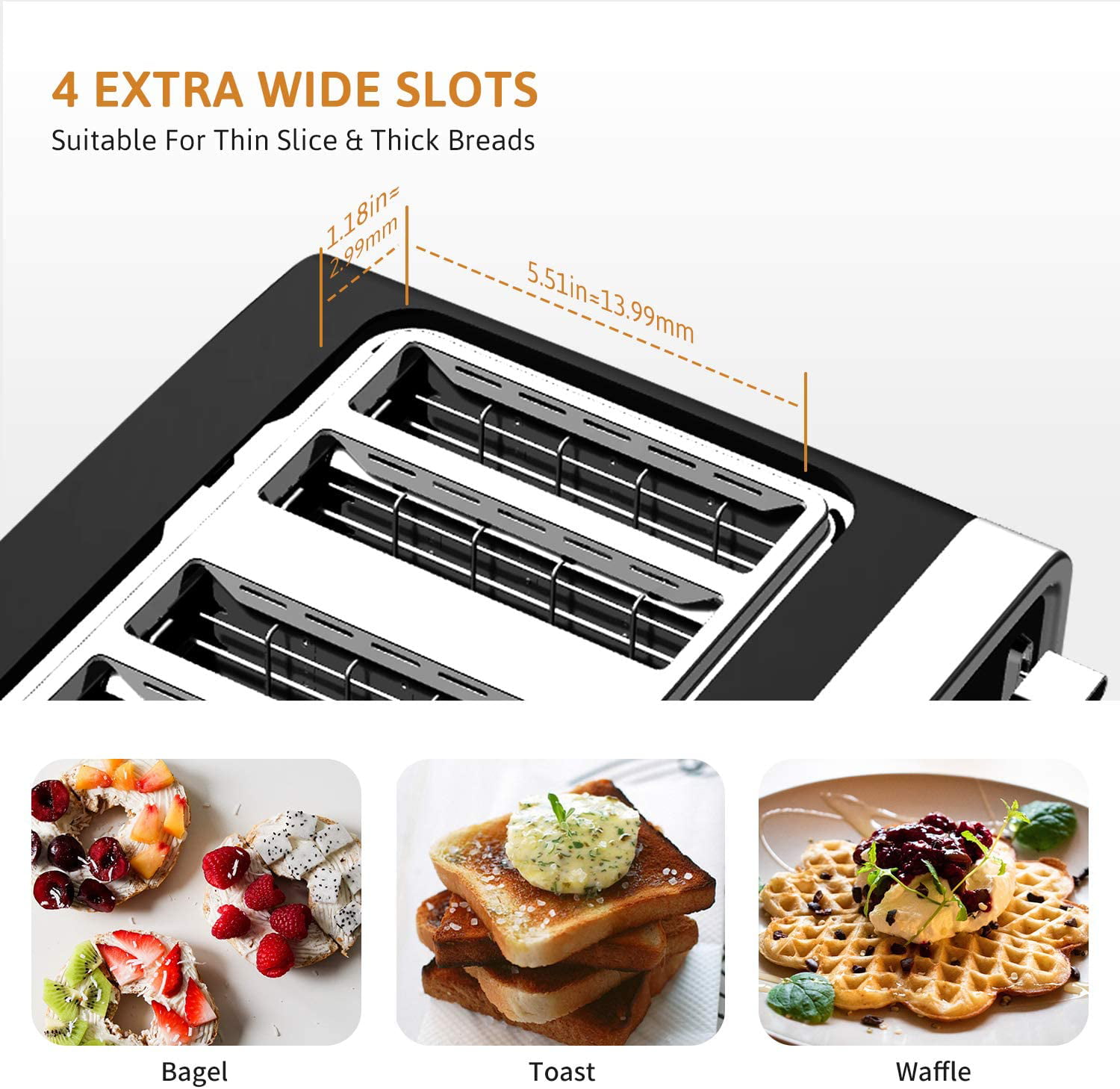 Gevi 4 Slice Toaster LED Digital Touchscreen Extra-Wide Slots Black + Silver
