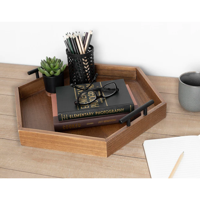Kate and Laurel 18-in x 18-in Rustic Brown Hexagon Decorative Tray