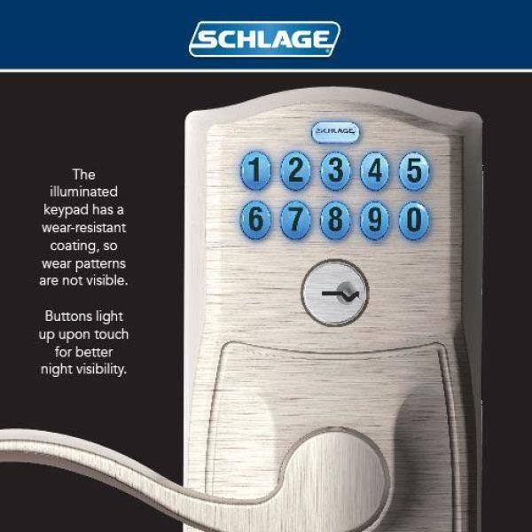 Schlage FE575 PLY 626 ELA Plymouth Satin Chrome Electronic Keypad Door Lock with Elan Door Lever