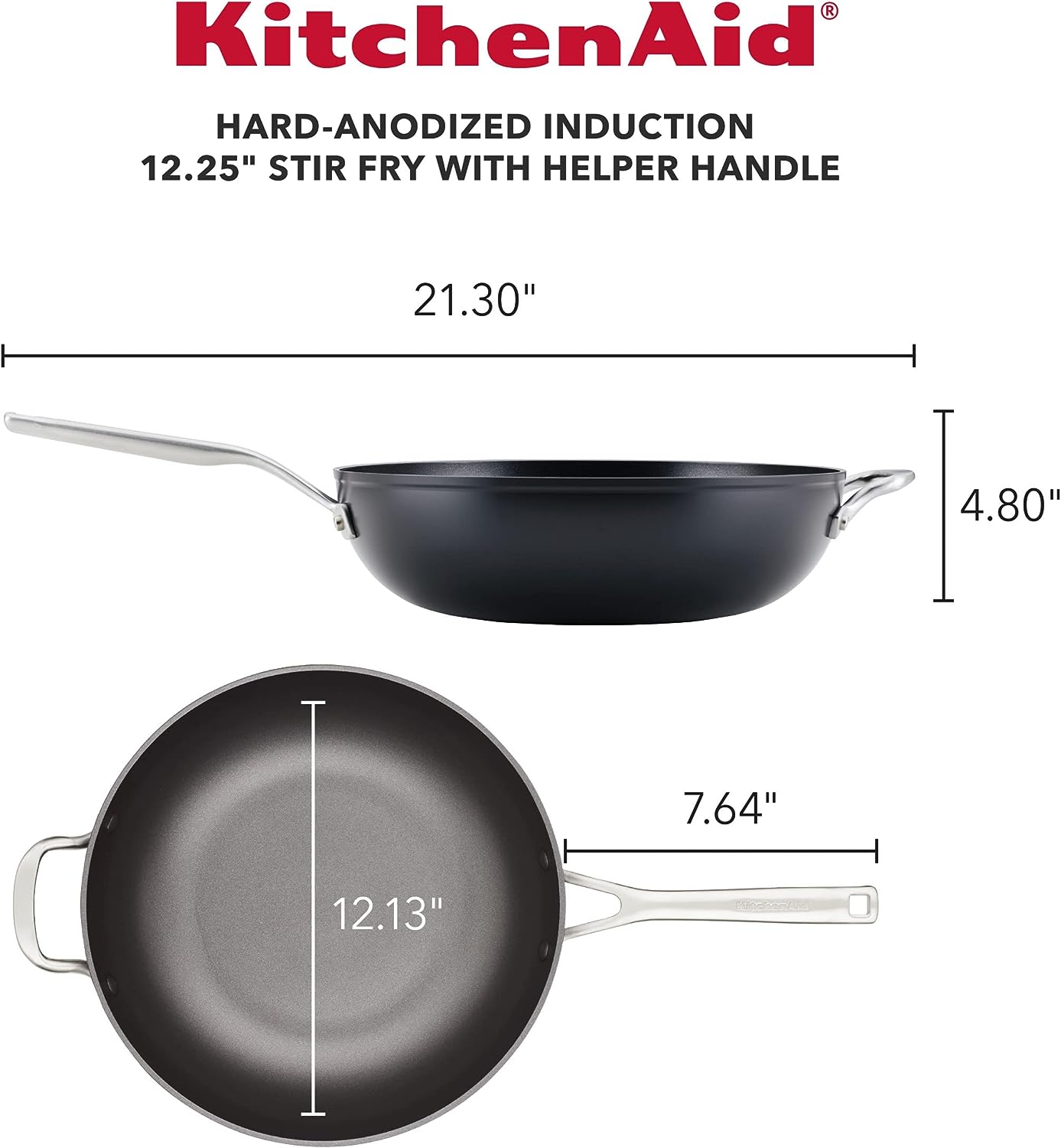 KitchenAid Hard Anodized Induction Nonstick Stir Fry Pan/Wok with Helper Handle. 12.25 Inch. Matte Black