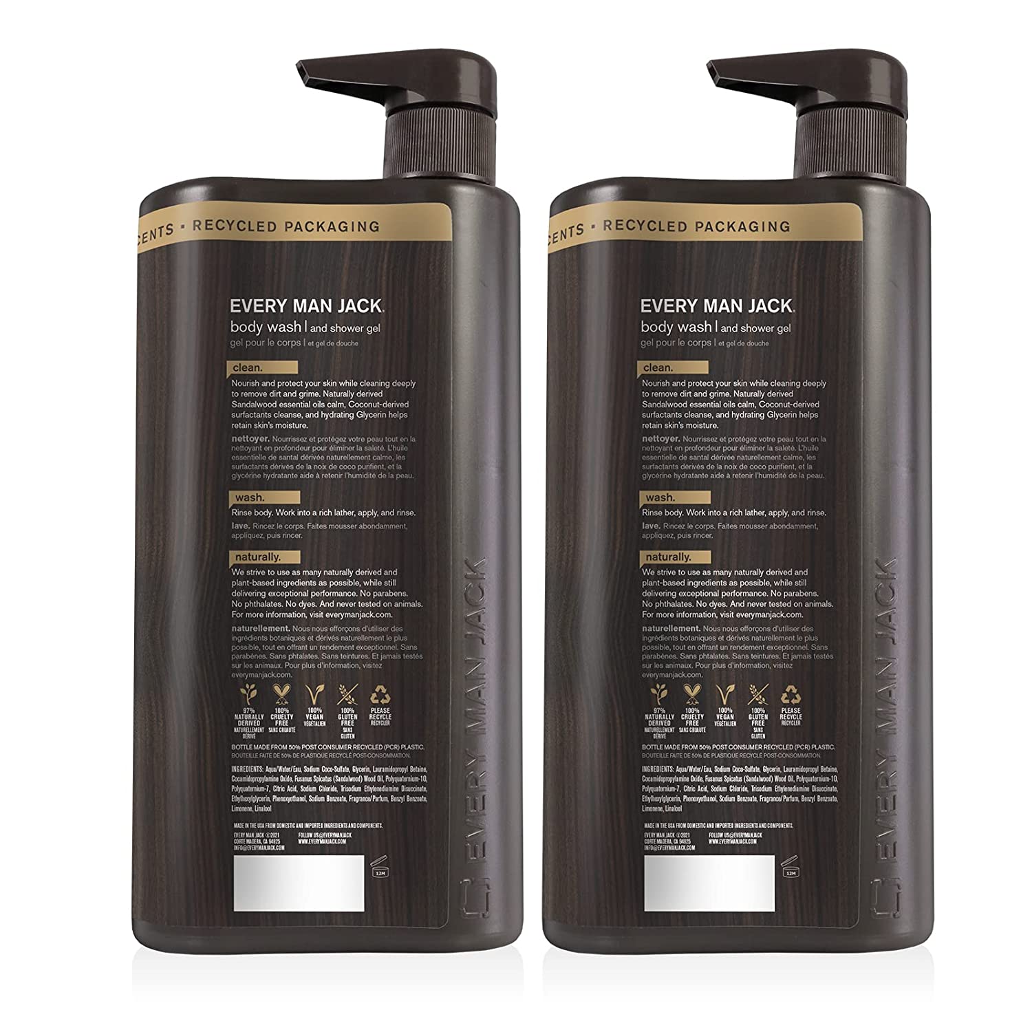 Every Man Jack Nourishing Amber + Sandalwood Mens Body Wash for All Skin Types